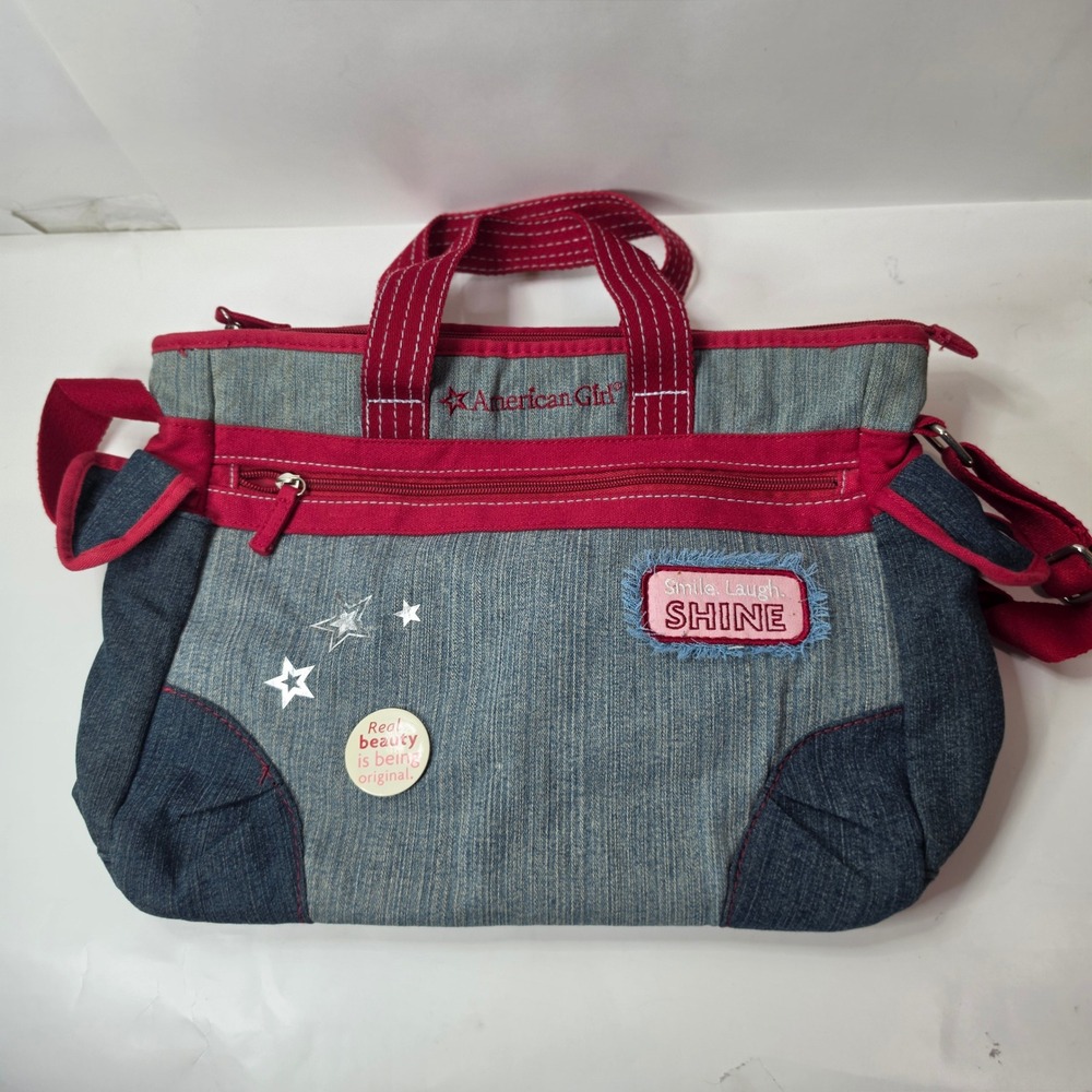 Vintage Bath Body Works American Girl Denim Patchwork Messenger Bag Tote Y2K Red